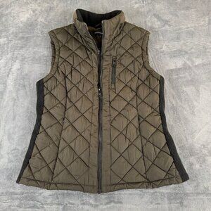Andrew Marc Puffer Vest Womens Med Olive Green/Black Full Zip Mock Neck Quilted